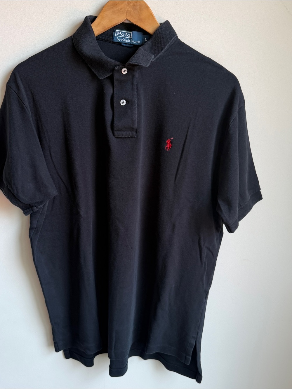 Polo Ralph Lauren Short Sleeve Polo Shirt Mens Black Large Red Pony - Picture 2 of 7